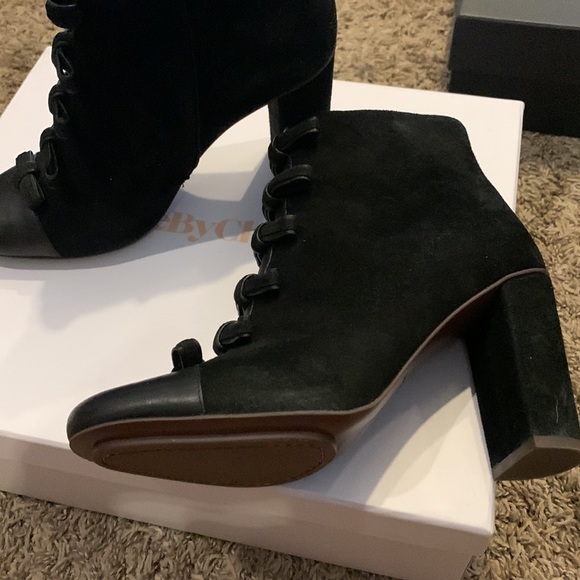 See by Chloe black suede zip up booties with bow detail size 39 (9) - Picture 2 of 7